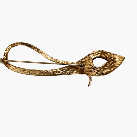 Peacock Feather Brooch Emerald Green Rhinestone Vintage Gold Tone Retro Jewelry - Picture 4 of 5